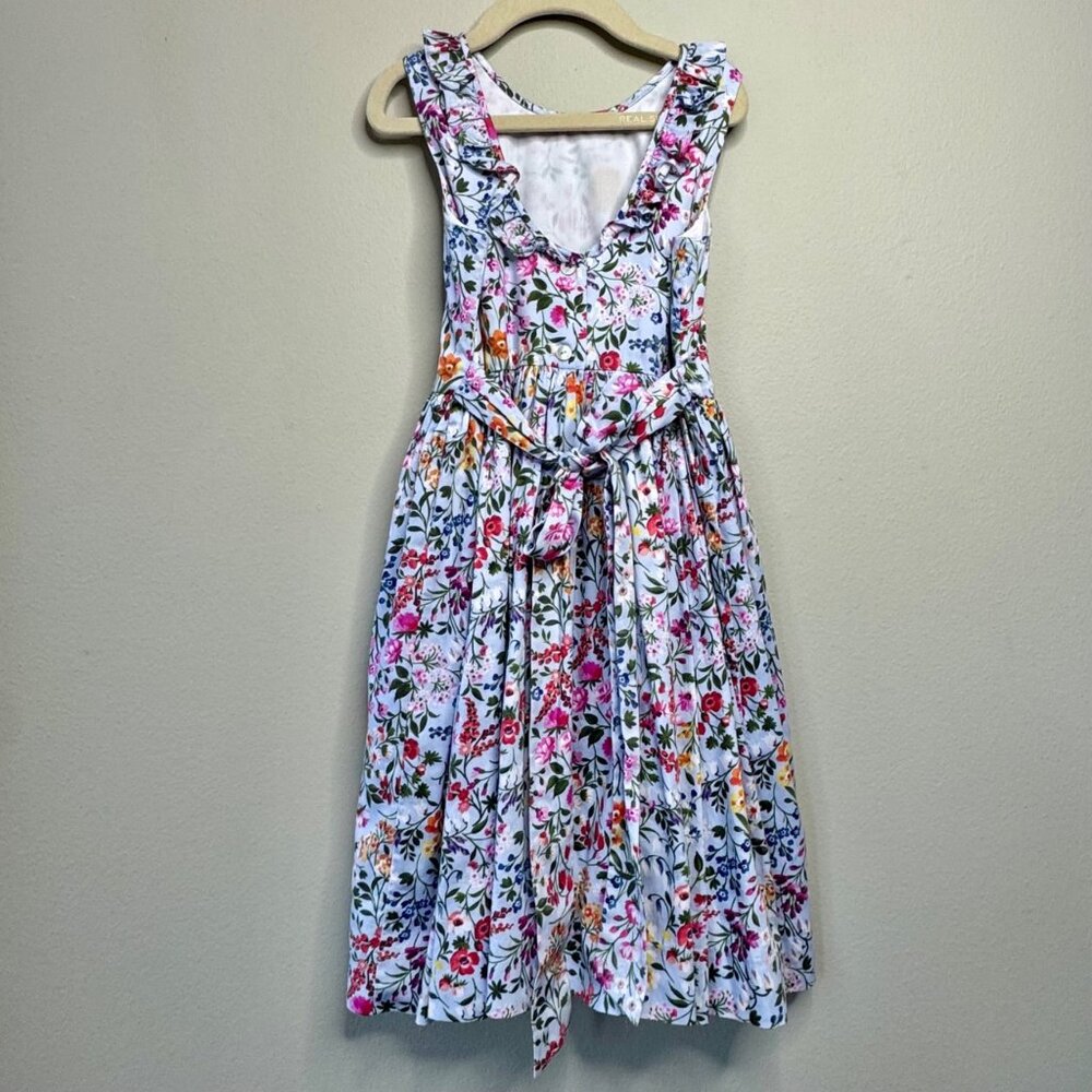 OSCAR DE LA RENTA Floral Dress Girls 8 Cotton Ruffle Neck Spring Summer Flowers - Picture 2 of 8